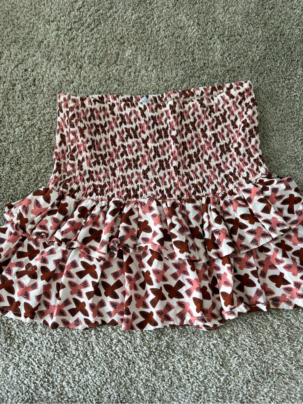 COMPANIA FANTASTICA birds print smocked mini skirt in pink pale Med